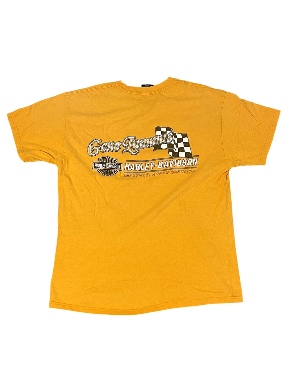 Harley-Davidson Shirt Mens Large Gold Gene Lummus Asheville NC Graphic Tee